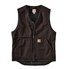 CARHARTT RELAXED FIT WASHED DUCK SHERPA-LINED VEST- DARK BROWN