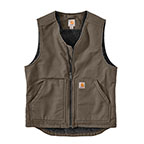 CARHARTT RELAXED FIT WASHED DUCK SHERPA-LINED VEST- DRIFTWOOD