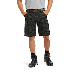 ARIAT REBAR DURASTRETCH CARGO SHORT- BLACK DIGI CAMO