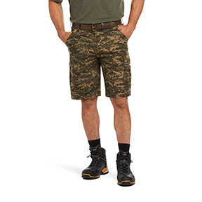 ARIAT REBAR DURASTRETCH CARGO SHORT- OLIVE CAMO