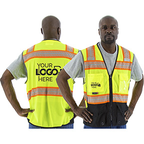 HIGH VISIBILITY MESH VEST WITH DOT REFLECTIVE CHAINSAW STRIPING, ANSI 2, R