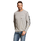 ARIAT REBAR WORKMAN LOGO LONG SLEEVE T-SHIRT- HEATHER GREY